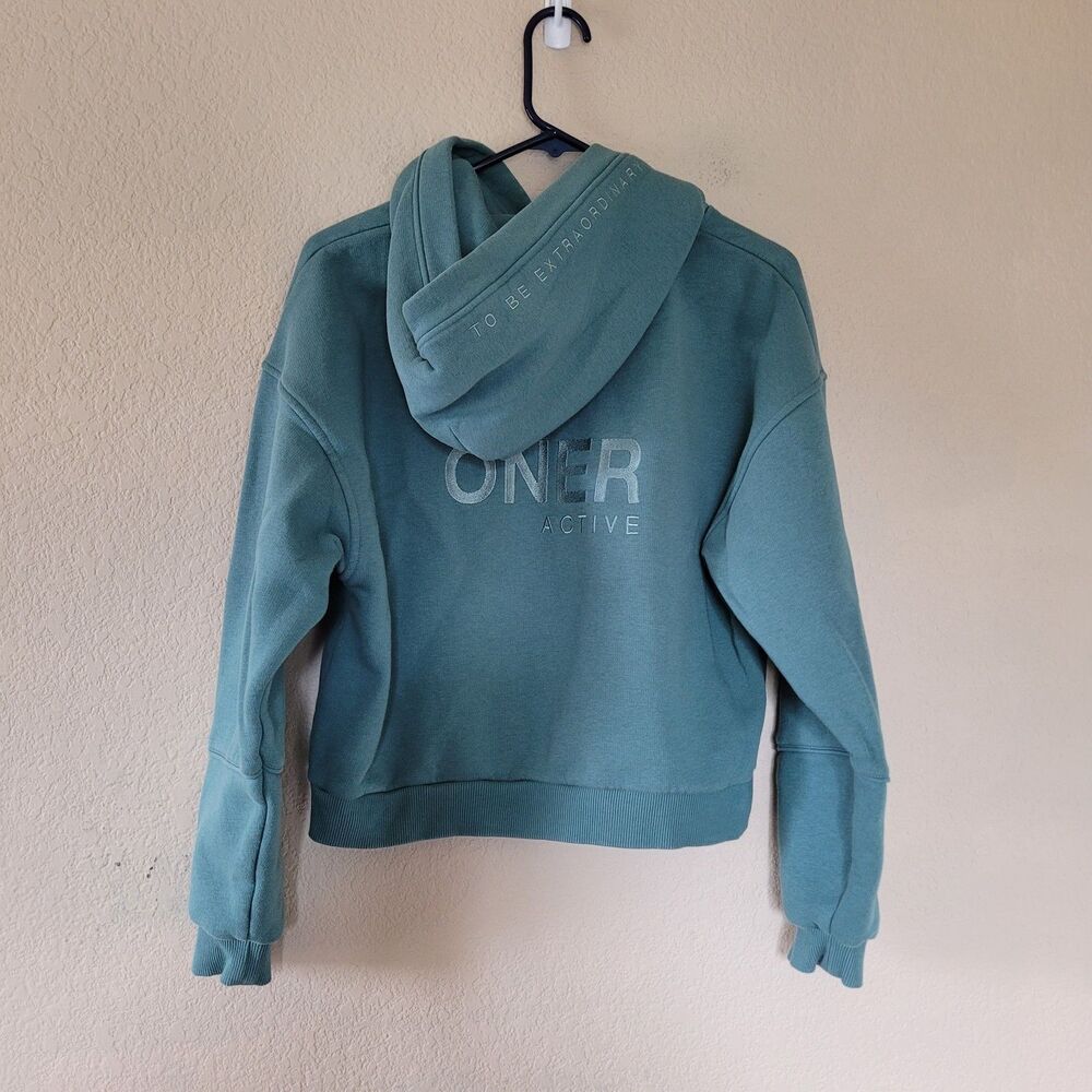 Oner Active Fleece Oversized Hoodie Green Womens Small Teddy Heavyweight Logo